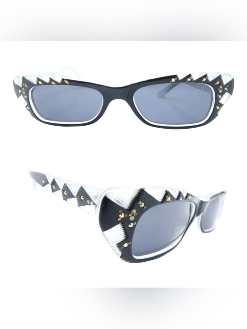 Vintage 1950’s Traviata Sunglasses, Black & Clear, Made‎ in France, Deadstock